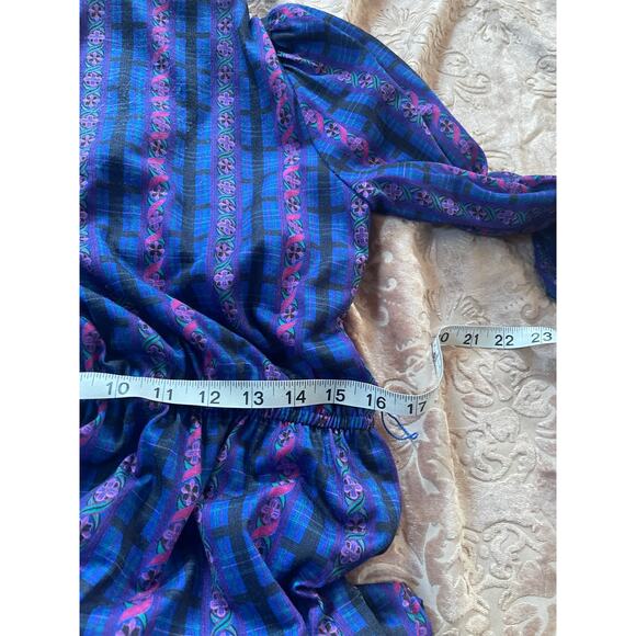 Vintage purple floral jersey knit prairie style long sleeve size xs - Picture 7 of 9